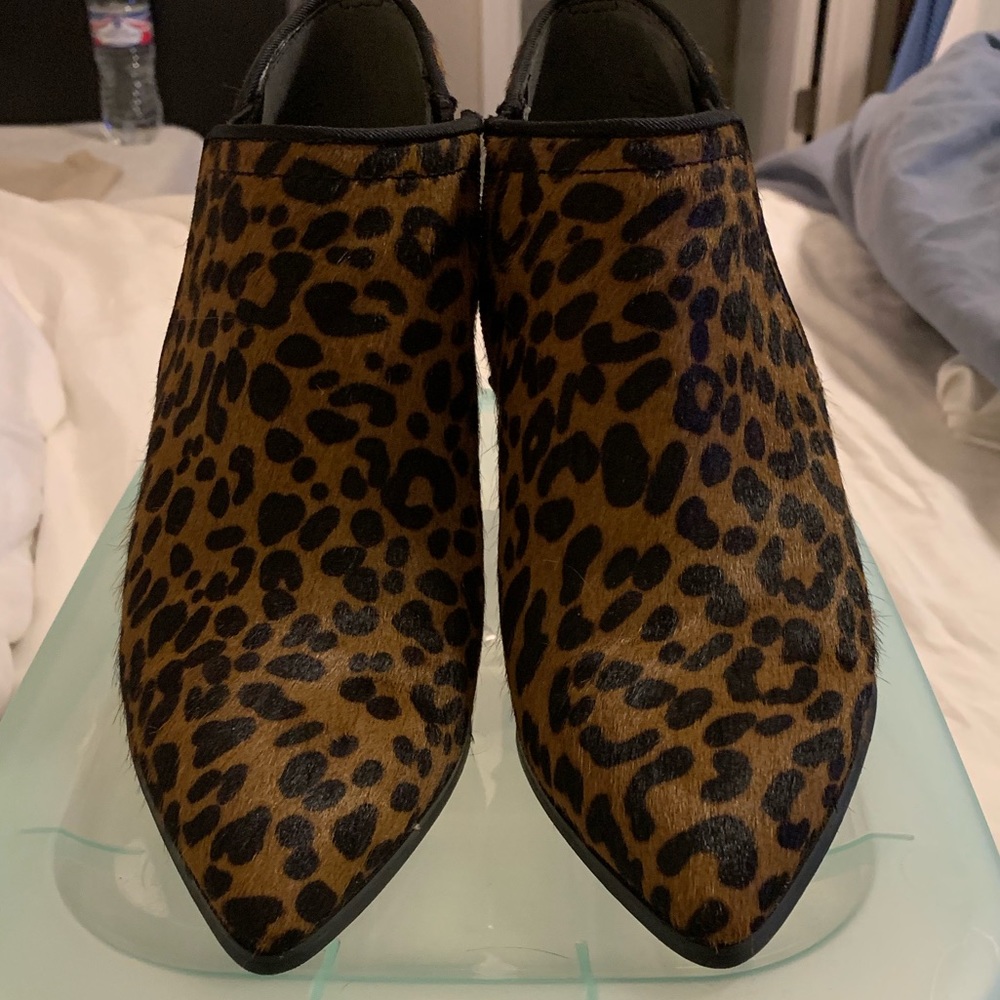 Franco Sarto real calf hair leopard print booties